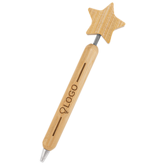 Bambus-Weihnachtskugelschreiber mit einseitiger Lasergravur