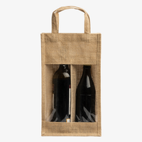 Baumwoll-Jute-Flaschentasche laminiert mit Sichtfenster und Doppelfach, Personalisierung auf Anfrage