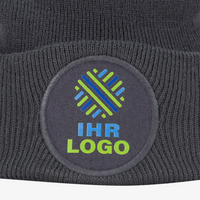 Beanie Rückseite, Detail, rund, bedruckt