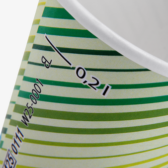 Becher einwandig mit Eichstrich 200 ml, 4/0-farbig (CMYK)