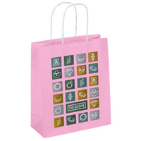 Beidseitig farbig bedruckte Papiertragetasche in S mit Papierkordeln