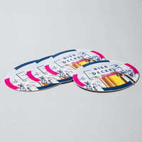 Bierdeckel farbig bedruckt mit Text, Ellipse