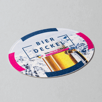 Bierdeckel farbig bedruckt mit Text, Ellipse