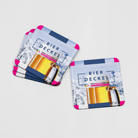 Bierdeckel farbig bedruckt, Quadrat Form mit Loch, liegend