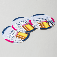 Bierdeckel, farbig bedruckt, rund, liegend