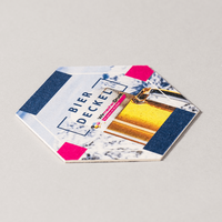 Bierdeckel, farbig bedruckt mit Text,Sechseck, liegend