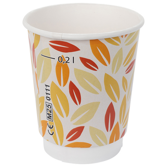 Bio-Becher doppelwandig mit Eichstrich 200 ml, 4/0-farbig