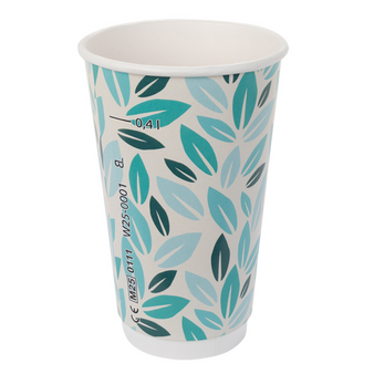 Bio-Becher doppelwandig mit Eichstrich 400 ml, 4/0-farbig