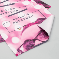 Brillenputztuch klein, bedruckt mit Motiv und Text, liegend mit Brille