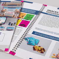 Broschüre mit Metall-Spiralbindung Quadrat 14,8 cm x 14,8 cm aufgeschlagen