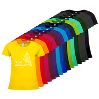 Damen-T-Shirt B&C, Premium - Motiv Frohe Weihnachten, Farbauswahl