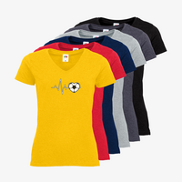 Damen-T-Shirt FOTL, Basic V-Neck - Motiv Fußball EKG-Linie, Farbauswahl