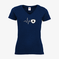 Damen-T-Shirt FOTL, Basic V-Neck - Motiv Fußball EKG-Linie