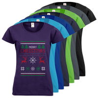 Damen-T-Shirt FOTL, Basic Rundhals - Motiv Weihnachtsstrickpulli, Farbauswahl