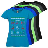 Damen-T-Shirt FOTL, Budget - Motiv Weihnachtsstrickpulli, Farbauswahl