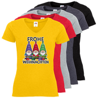 Damen-T-Shirt FOTL, Basic V-Neck - Motiv Weihnachtswichtel, Farbauswahl