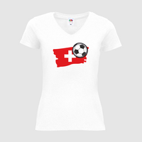 Damen-T-Shirt FOTL, Basic V-Neck - Motiv Fußball Schweiz