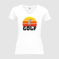 Damen-T-Shirt FOTL, Basic V-Neck - Motiv Golf Sonnenuntergang