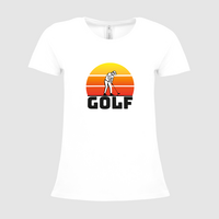 Damen-T-Shirt B&C, Premium - Motiv Golf Sonnenuntergang