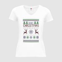 Damen-T-Shirt FOTL, Basic V-Neck - Motiv Weihnachtsstrickpulli