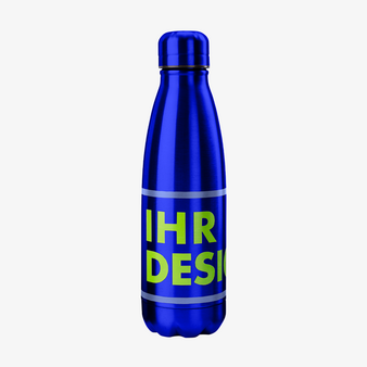 Edelstahlflasche, farbig bedrukct, Motiv, Blau