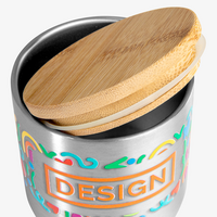 Edelstahl-Thermobecher mit Bambusdeckel bedruckt