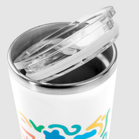 Edelstahl-Thermobecher mit Kunststoffüberzug bedruckt