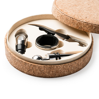 Edelstahl-Weinset mit Korkbox 4-teilig geöffnete Box