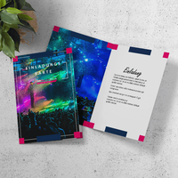 Karte geöffnet und geschlossen, farbig bedruckt mit Text, liegend