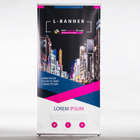 Banner, farbig bedruckt, Stadt Motiv, aufgestellt