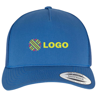 FLEXFIT - 5-Panel Retro Trucker Caps, vorne mit Druck