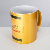 Fototasse gold-metallic, Innenseite weiß, Außenseite und Henkel gold-metallic, mit brillantem Druck