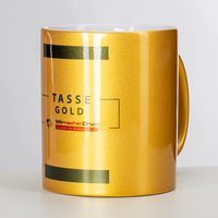 Fototasse gold-metallic, Innenseite weiß, Außenseite und Henkel gold-metallic, mit brillantem Druck