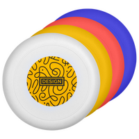 Frisbees aus Kunststoff 16 cm von vorne aufgereiht Siebdruck