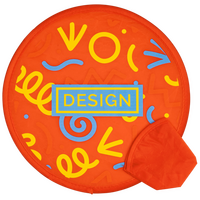 orangenes Nylon Frisbee offen mit Etui und buntem Transferdruck