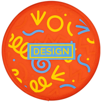 orangenes Nylon Frisbee offen und buntem Transferdruck