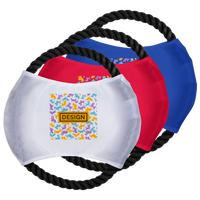 bunte bedruckte Frisbees aufgereiht 