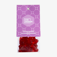 Fruchtgummi Glühwein Herzen im Folienbeutel Vorderansicht