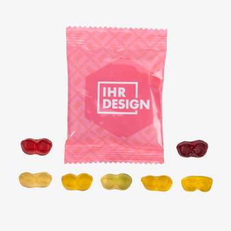 Fruchtgummi, farbig bedruckt, Brille