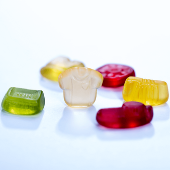 Fruchtgummi, farbig bedruckt, verschiedene Formen