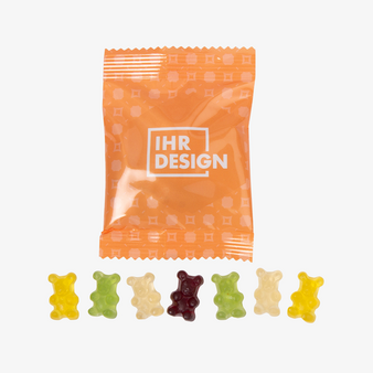 Fruchtgummi-Tütchen 10g Fruchtsaft (Form: Bärchen), neutrales Muster Tütchen und Bärchen