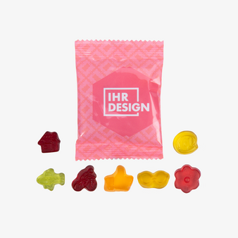 Fruchtgummi-Tütchen 10g (Motiv: gemischte Auswahl), neutrales Muster Beispielformen