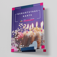 Geburtstagskarte, farbig bedruckt, geschlossen, Kuchen Motiv