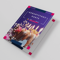 Geburtstagskarte, farbig bedruckt, geschlossen, Kuchen Motiv