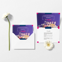 Geburtstagskarte quer, farbig bedruckt, aufgeschlagen, Kuchen Motiv