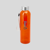 Glasflasche mit Edelstahlverschluss und Handschlaufe, orange, Farbbeispiel, frontal