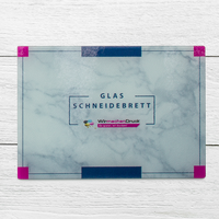 Glas Schneidebrett groß, farbig bedruckt mit Text, rechteck