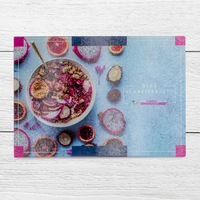 Glas Schneidebrett groß, farbig bedruckt mit Text, rechteck