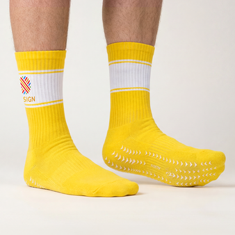 Gripsocken classic, 4/0-farbig bedruckt, getragen