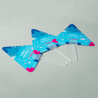 Handfächer, Dreieck Form mit Griff, farbig bedruckt mit Text, liegend